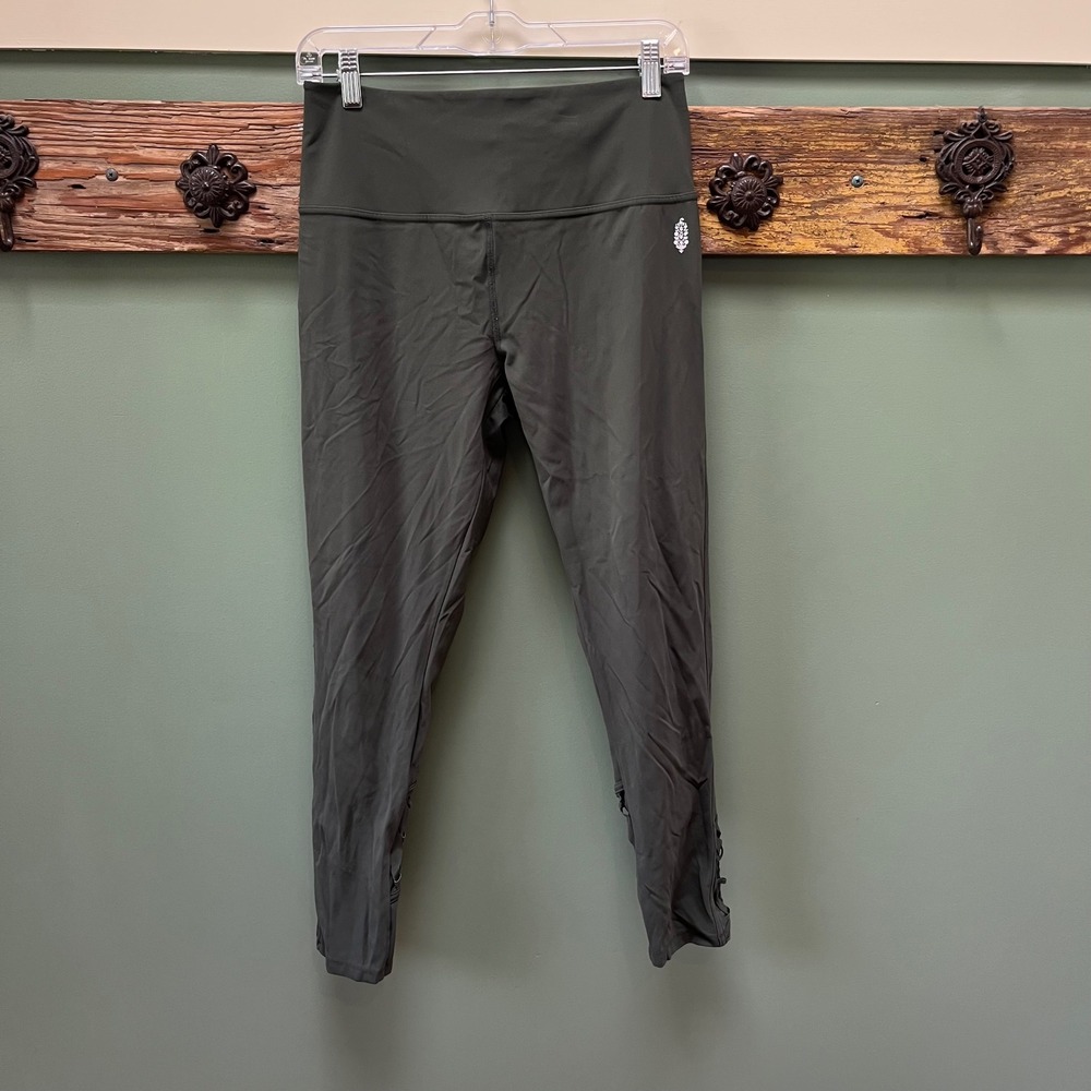 FP‎ Movement Free People Olive Green Lattice Cutout High Rise Leggings Small